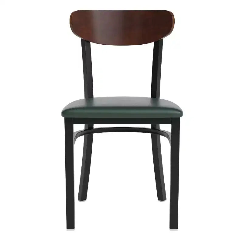 Chaise de salle à manger commerciale Flash Furniture Wright avec cadre en acier de 227 kg de capacité, assise en bois massif et dossier boomerang