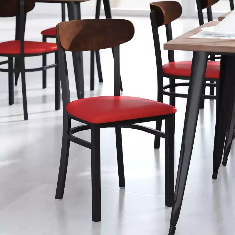 Chaise de salle à manger commerciale Flash Furniture Wright avec cadre en acier de 227 kg de capacité, assise en bois massif et dossier boomerang