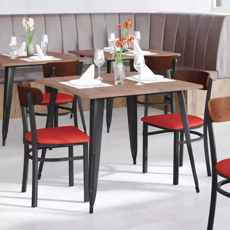 Chaise de salle à manger commerciale Flash Furniture Wright avec cadre en acier de 227 kg de capacité, assise en bois massif et dossier boomerang