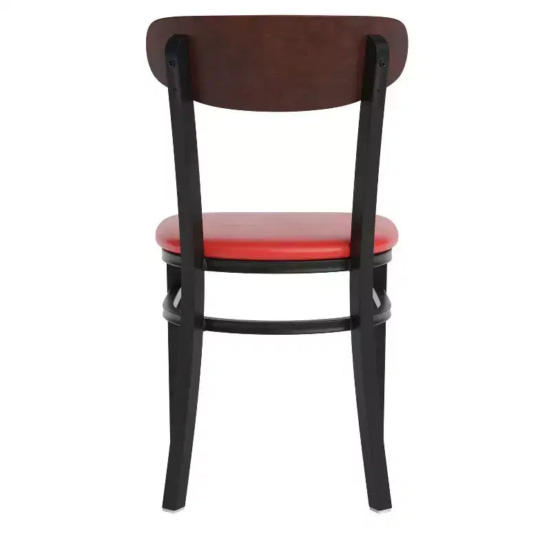 Chaise de salle à manger commerciale Flash Furniture Wright avec cadre en acier de 227 kg de capacité, assise en bois massif et dossier boomerang