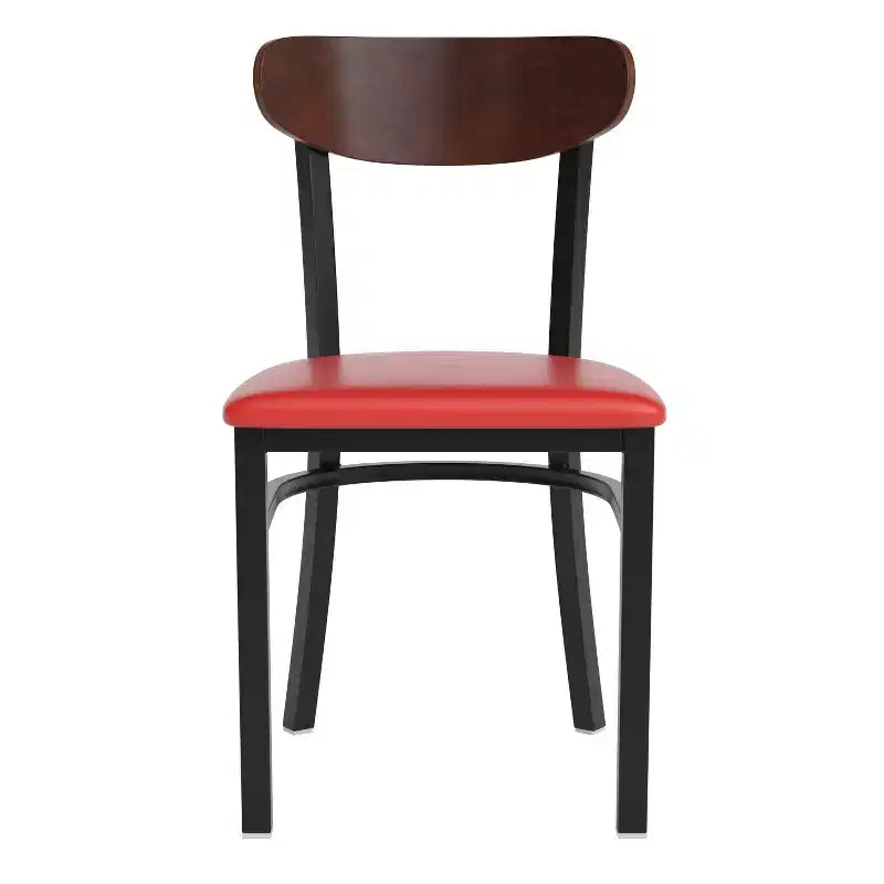 Chaise de salle à manger commerciale Flash Furniture Wright avec cadre en acier de 227 kg de capacité, assise en bois massif et dossier boomerang