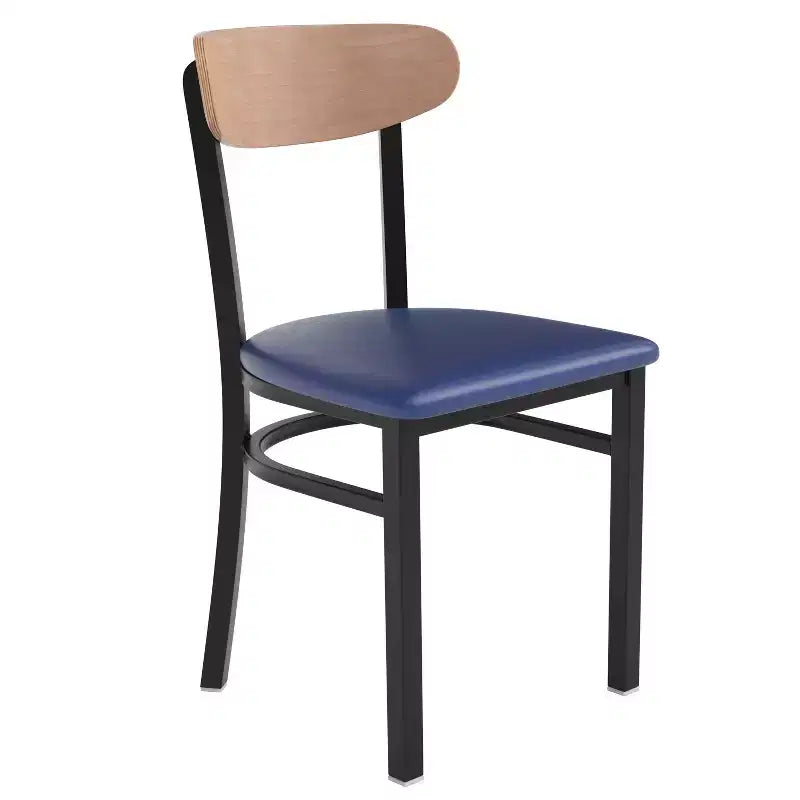Chaise de salle à manger commerciale Flash Furniture Wright avec cadre en acier de 227 kg de capacité, assise en bois massif et dossier boomerang