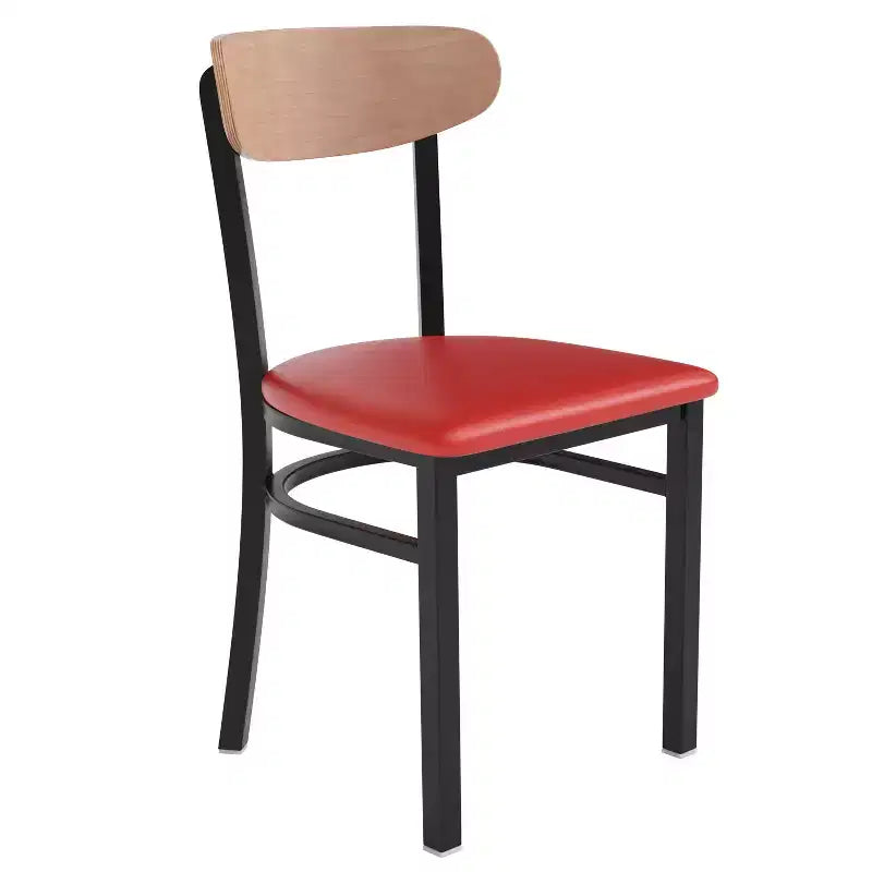 Chaise de salle à manger commerciale Flash Furniture Wright avec cadre en acier de 227 kg de capacité, assise en bois massif et dossier boomerang