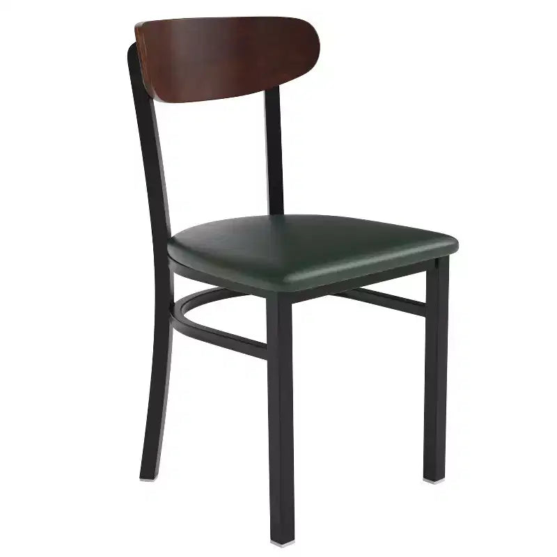 Chaise de salle à manger commerciale Flash Furniture Wright avec cadre en acier de 227 kg de capacité, assise en bois massif et dossier boomerang