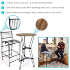 Sunnydaze 3-Piece Indoor Furniture Steel Wire Bar Set with Faux Woodgrain Tabletop - Brown - 3 pc