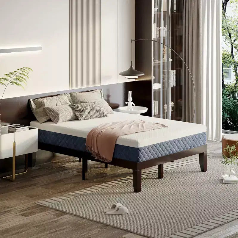Cadre de lit double en bois Costway et matelas en mousse de 25 cm certifié CertiPUR-US Naturel/Espresso