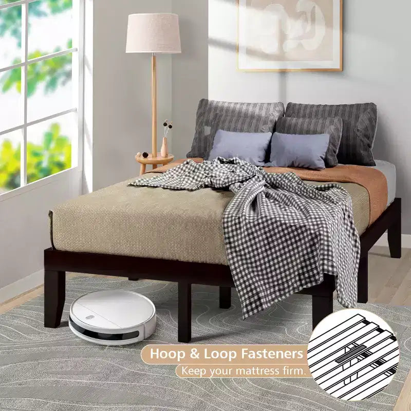 Cadre de lit double en bois Costway et matelas en mousse de 25 cm certifié CertiPUR-US Naturel/Espresso
