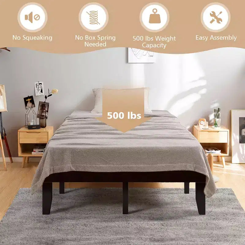 Cadre de lit double en bois Costway et matelas en mousse de 25 cm certifié CertiPUR-US Naturel/Espresso