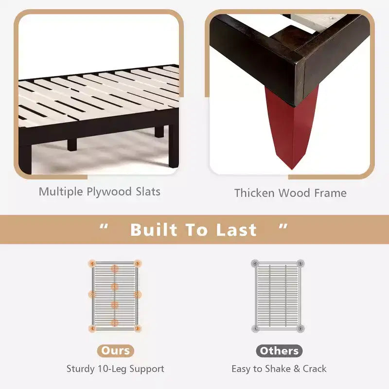Cadre de lit double en bois Costway et matelas en mousse de 25 cm certifié CertiPUR-US Naturel/Espresso