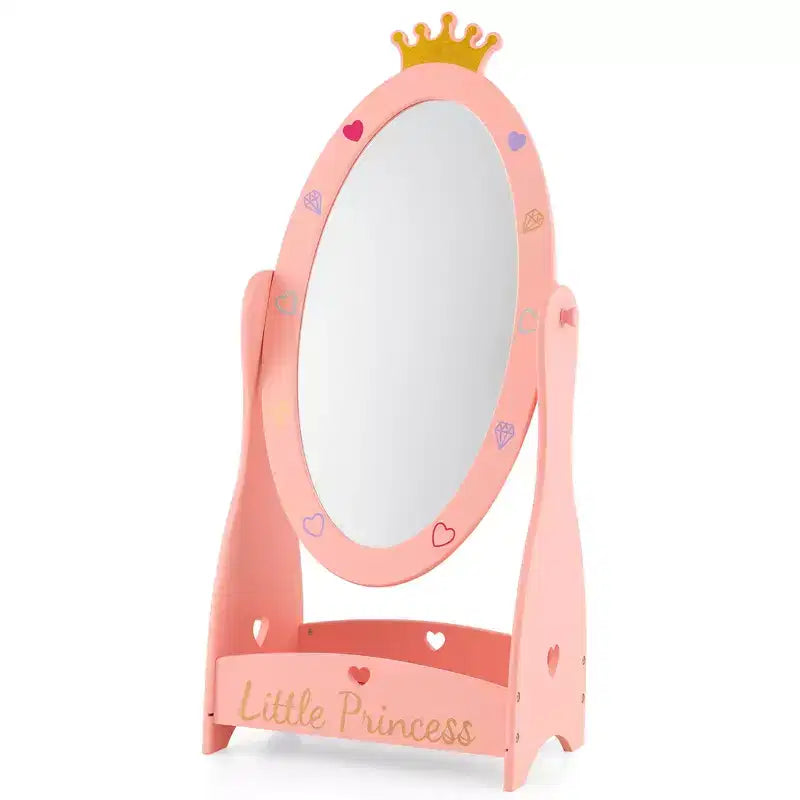 Costway Kids Full Length Mirror Free-Standing 360 Dressing Wooden Princess Storage Pink