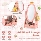 Costway Kids Full Length Mirror Free-Standing 360 Dressing Wooden Princess Storage Pink