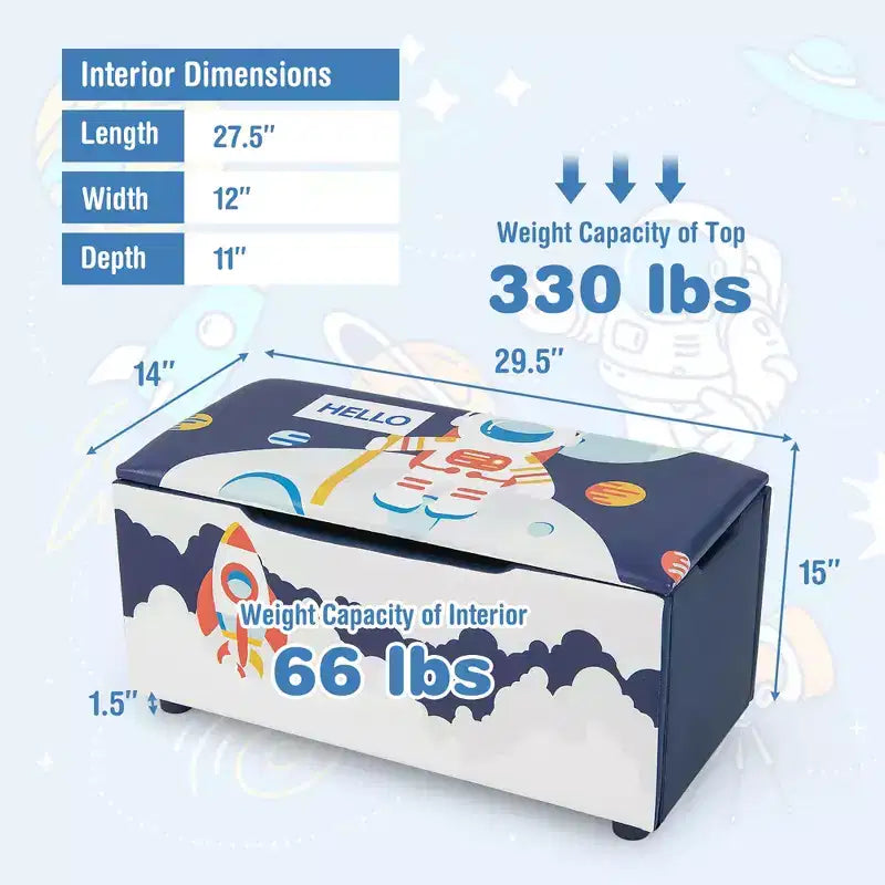 Banc Ottoman de Rangement Rembourré Costway pour Enfants, Coffre à Jouets Polyvalent, Repose-Pieds avec Couvercle