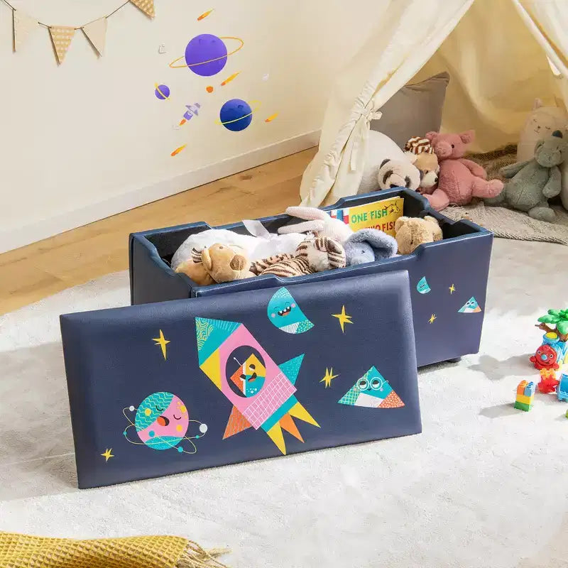 Banc Ottoman de Rangement Rembourré Costway pour Enfants, Coffre à Jouets Polyvalent, Repose-Pieds avec Couvercle