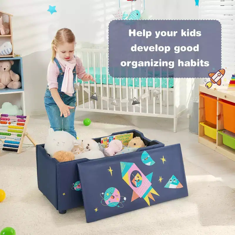 Banc Ottoman de Rangement Rembourré Costway pour Enfants, Coffre à Jouets Polyvalent, Repose-Pieds avec Couvercle