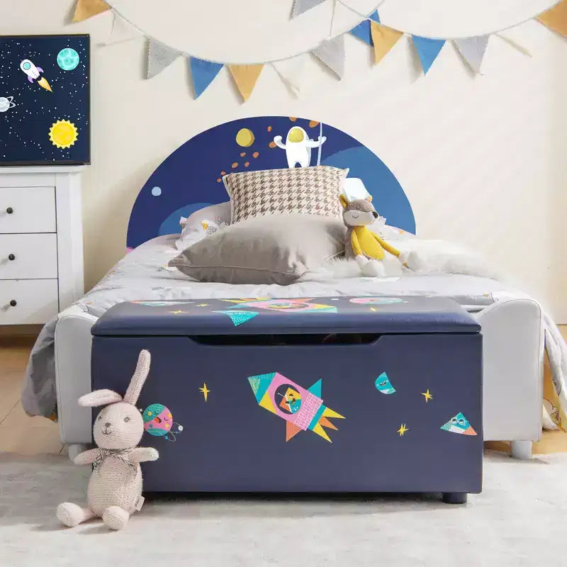 Banc Ottoman de Rangement Rembourré Costway pour Enfants, Coffre à Jouets Polyvalent, Repose-Pieds avec Couvercle