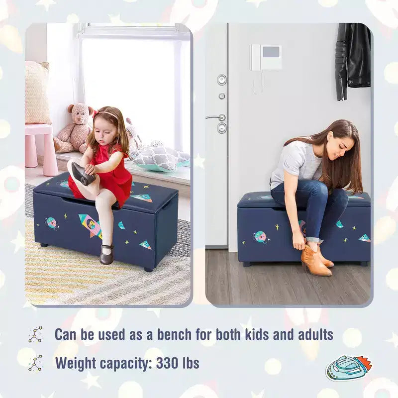 Banc Ottoman de Rangement Rembourré Costway pour Enfants, Coffre à Jouets Polyvalent, Repose-Pieds avec Couvercle