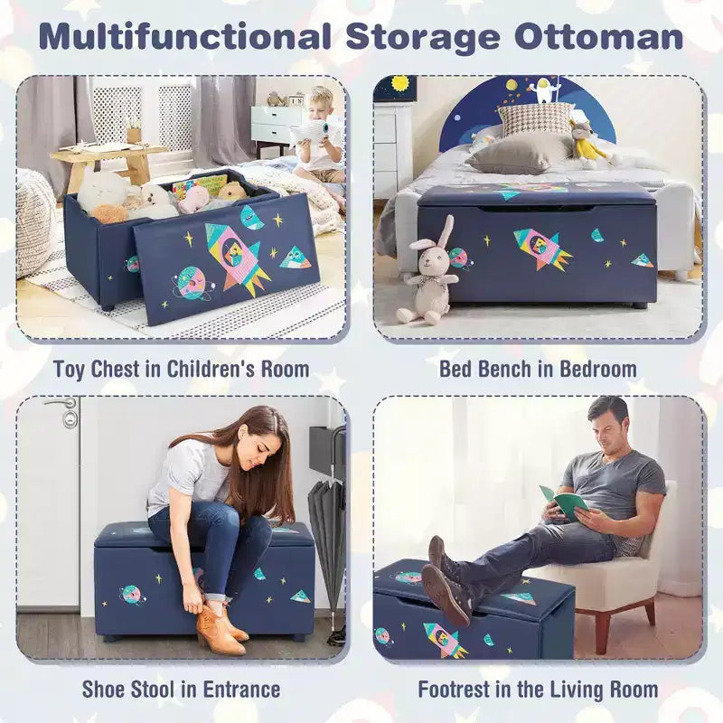 Banc Ottoman de Rangement Rembourré Costway pour Enfants, Coffre à Jouets Polyvalent, Repose-Pieds avec Couvercle