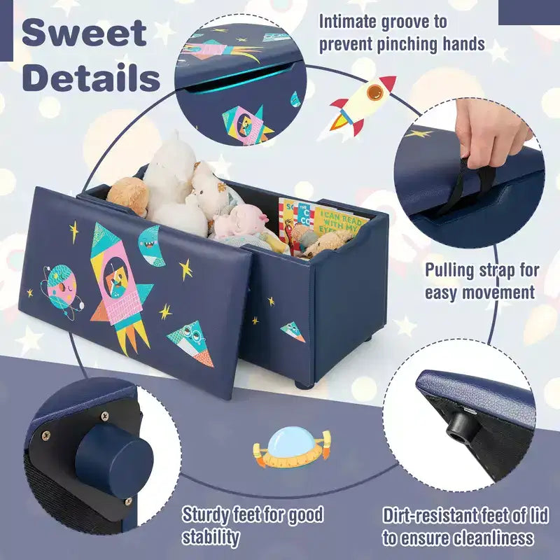 Banc Ottoman de Rangement Rembourré Costway pour Enfants, Coffre à Jouets Polyvalent, Repose-Pieds avec Couvercle