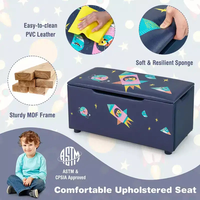 Banc Ottoman de Rangement Rembourré Costway pour Enfants, Coffre à Jouets Polyvalent, Repose-Pieds avec Couvercle