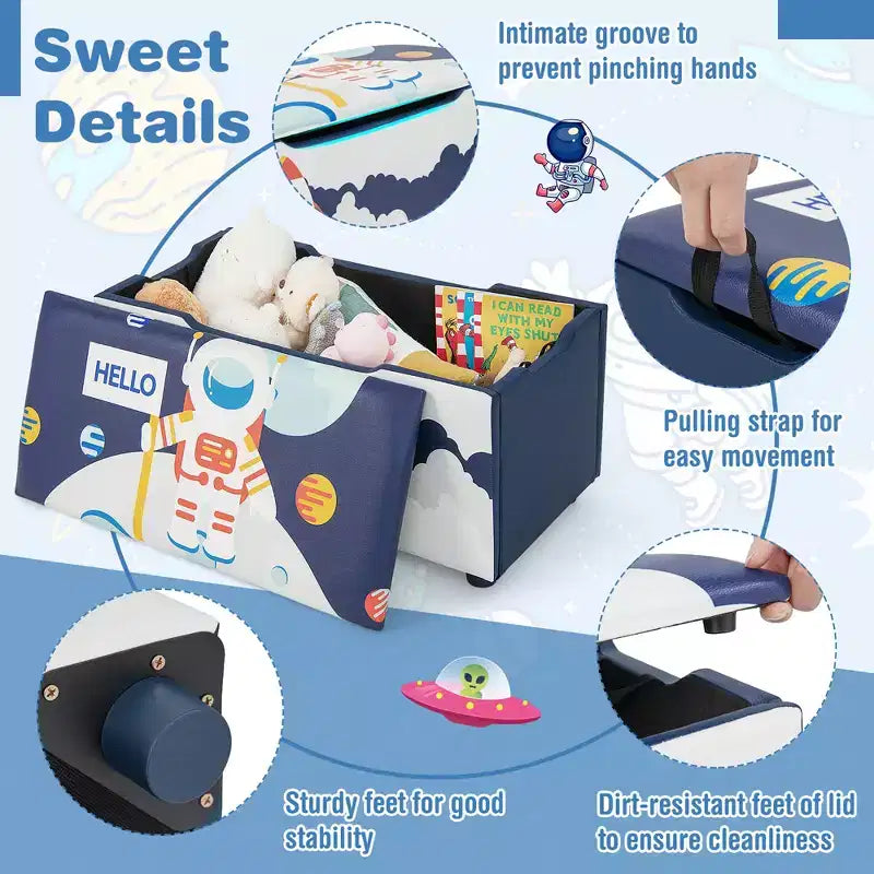 Banc Ottoman de Rangement Rembourré Costway pour Enfants, Coffre à Jouets Polyvalent, Repose-Pieds avec Couvercle