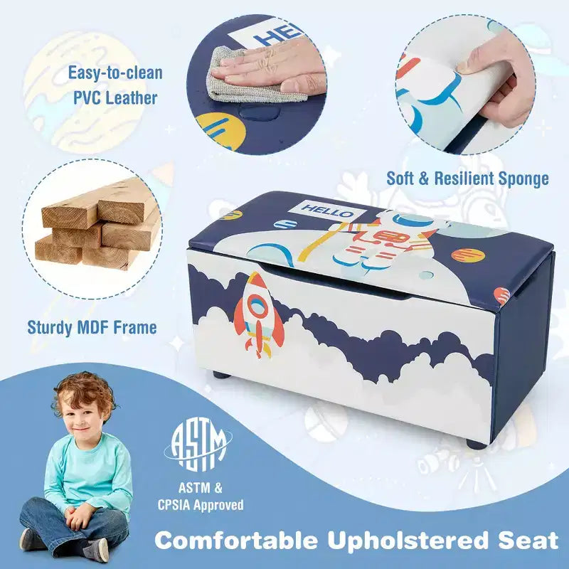 Banc Ottoman de Rangement Rembourré Costway pour Enfants, Coffre à Jouets Polyvalent, Repose-Pieds avec Couvercle