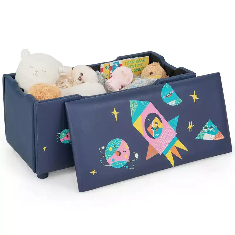 Banc Ottoman de Rangement Rembourré Costway pour Enfants, Coffre à Jouets Polyvalent, Repose-Pieds avec Couvercle