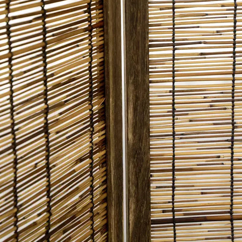Séparateur de pièce HOMCOM de 167 cm de haut en bois et roseau tressé à la main, paravent pliable à 4 panneaux, cloison de séparation portable
