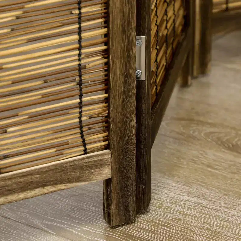 Séparateur de pièce HOMCOM de 167 cm de haut en bois et roseau tressé à la main, paravent pliable à 4 panneaux, cloison de séparation portable