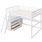 Lit mezzanine pleine grandeur avec bureau, étagère et deux tiroirs intégrés - ModernLuxe