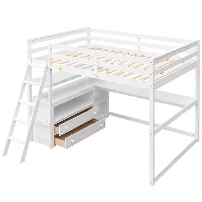 Lit mezzanine pleine grandeur avec bureau, étagère et deux tiroirs intégrés - ModernLuxe