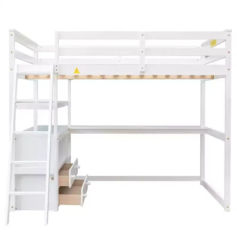 Lit mezzanine pleine grandeur avec bureau, étagère et deux tiroirs intégrés - ModernLuxe