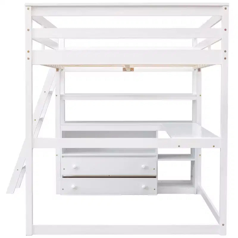 Lit mezzanine pleine grandeur avec bureau, étagère et deux tiroirs intégrés - ModernLuxe
