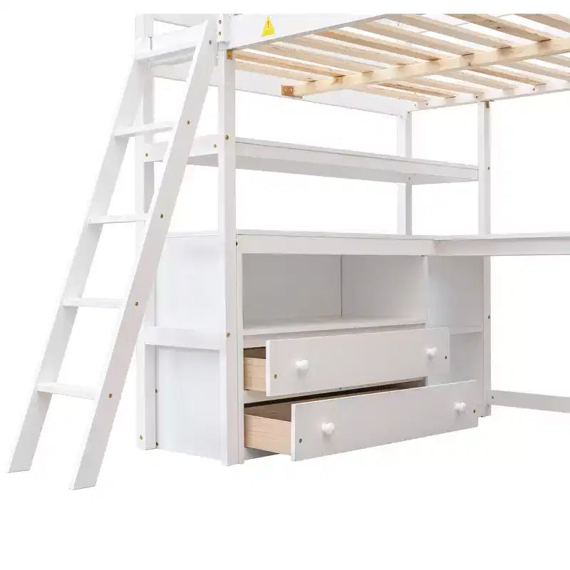 Lit mezzanine pleine grandeur avec bureau, étagère et deux tiroirs intégrés - ModernLuxe