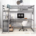 Lit mezzanine pleine grandeur avec bureau, étagère et deux tiroirs intégrés - ModernLuxe