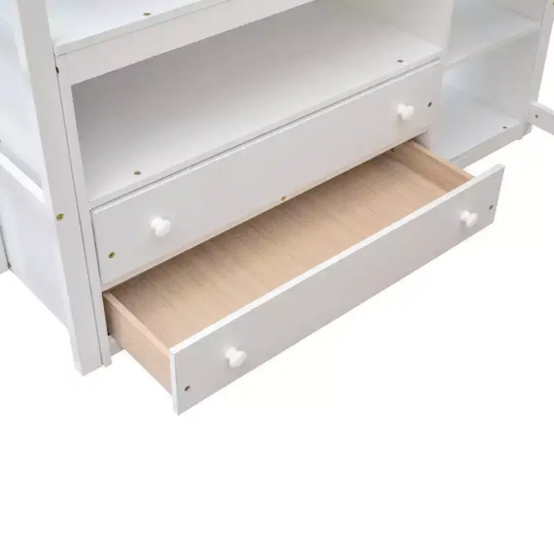Lit mezzanine pleine grandeur avec bureau, étagère et deux tiroirs intégrés - ModernLuxe