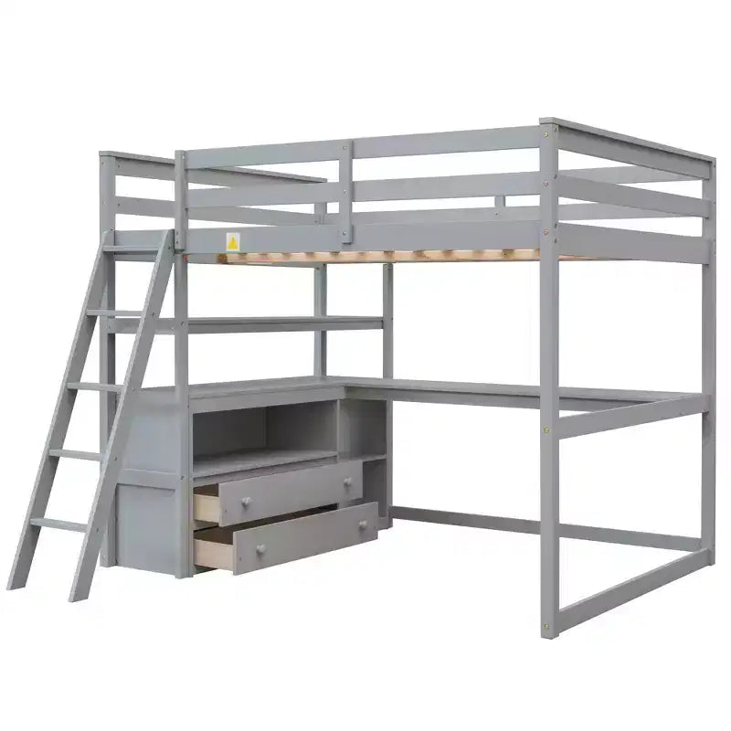 Lit mezzanine pleine grandeur avec bureau, étagère et deux tiroirs intégrés - ModernLuxe