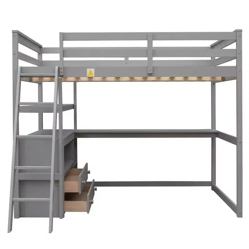 Lit mezzanine pleine grandeur avec bureau, étagère et deux tiroirs intégrés - ModernLuxe
