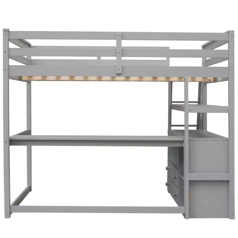 Lit mezzanine pleine grandeur avec bureau, étagère et deux tiroirs intégrés - ModernLuxe