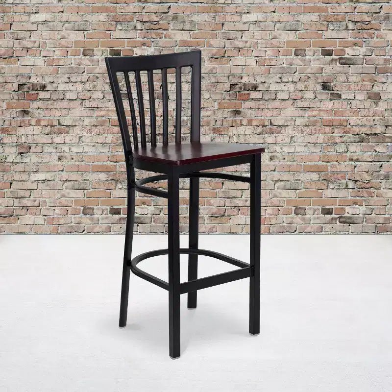 Tabouret de bar Emma et Oliver de style restaurant, dossier en métal, pack de 2
