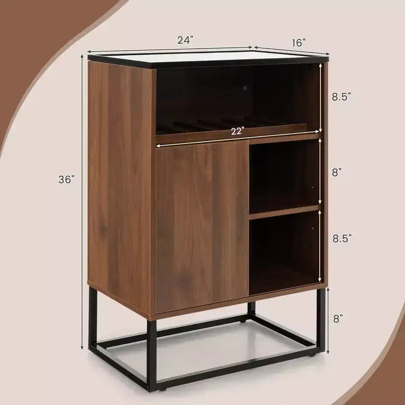 Costway Wine Storage Cabinet Buffet Sideboard with Adjustable Shelf & Sliding Door Kitchen