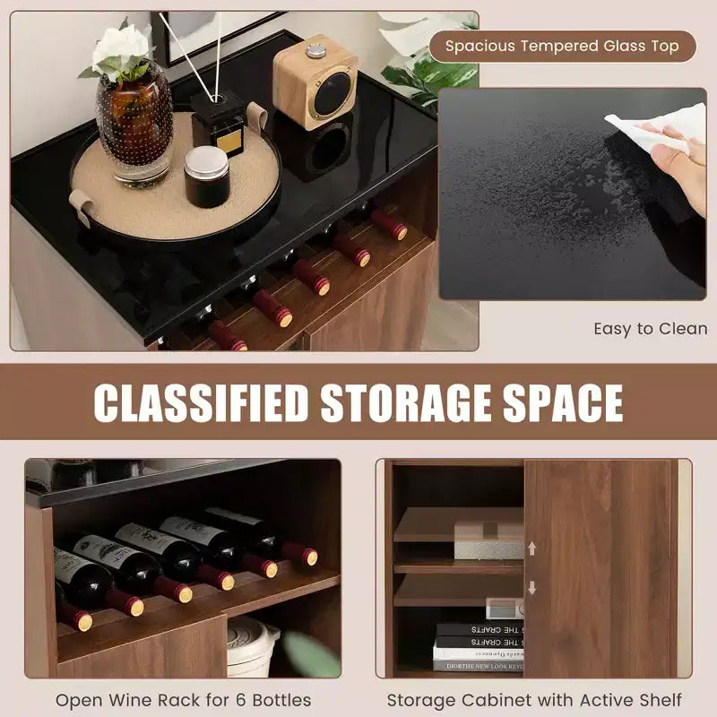 Costway Wine Storage Cabinet Buffet Sideboard with Adjustable Shelf & Sliding Door Kitchen