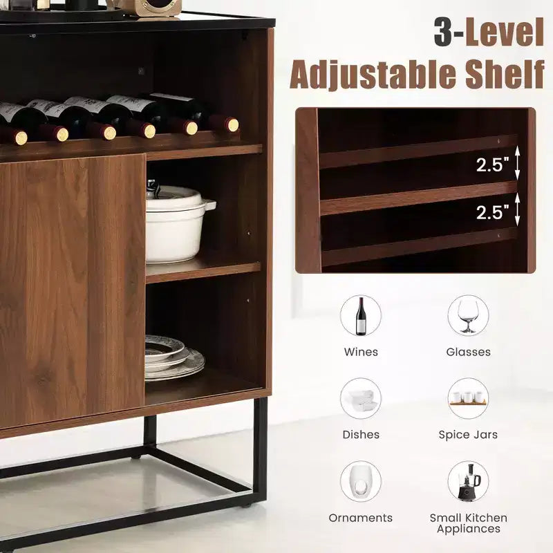 Costway Wine Storage Cabinet Buffet Sideboard with Adjustable Shelf & Sliding Door Kitchen