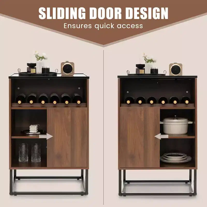 Costway Wine Storage Cabinet Buffet Sideboard with Adjustable Shelf & Sliding Door Kitchen