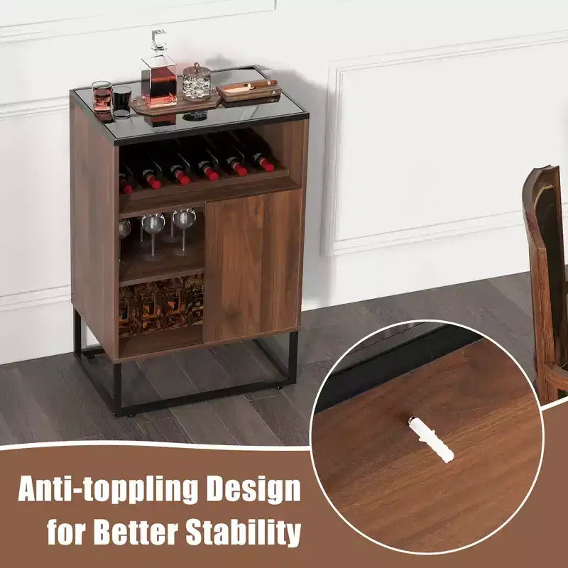Costway Wine Storage Cabinet Buffet Sideboard with Adjustable Shelf & Sliding Door Kitchen