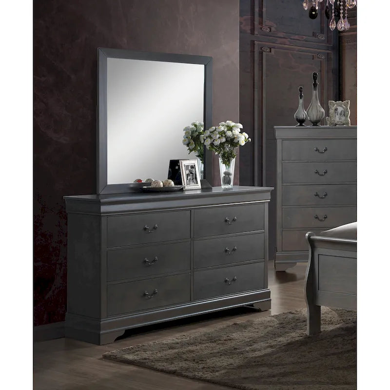 Ensemble commode et miroir 2 pièces en bois massif traditionnel Devi de Furniture of America