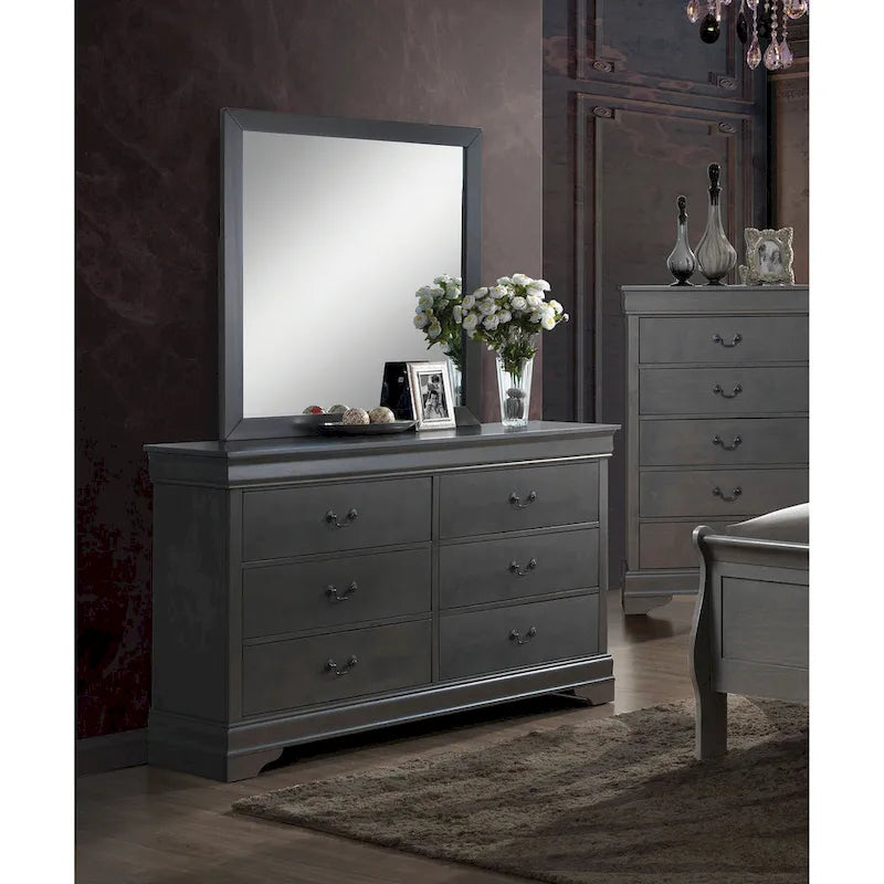 Ensemble commode et miroir 2 pièces en bois massif traditionnel Devi de Furniture of America