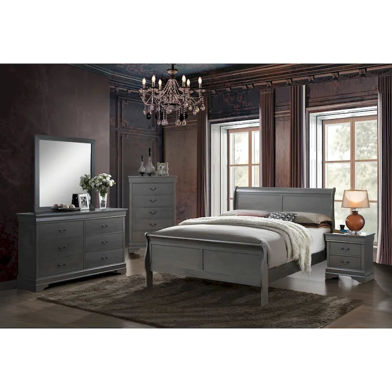 Ensemble commode et miroir 2 pièces en bois massif traditionnel Devi de Furniture of America