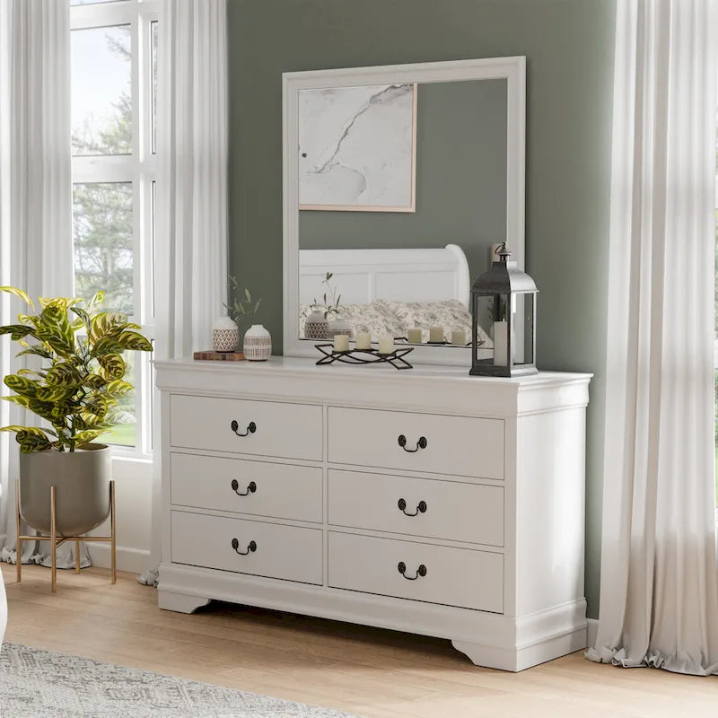 Ensemble commode et miroir 2 pièces en bois massif traditionnel Devi de Furniture of America