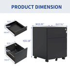 2 Drawer Mobile File Cabinet with Lock Steel File Cabinet for Legal/Letter/A4/F4 Size
