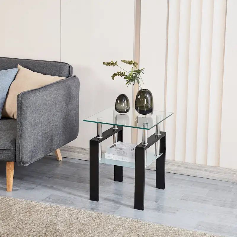 Table basse en verre trempé avec rangement